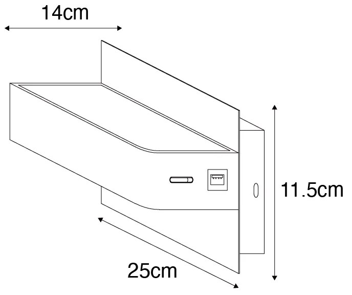 Moderne wandlamp zwart incl. LED met USB en schakelaar - Ted