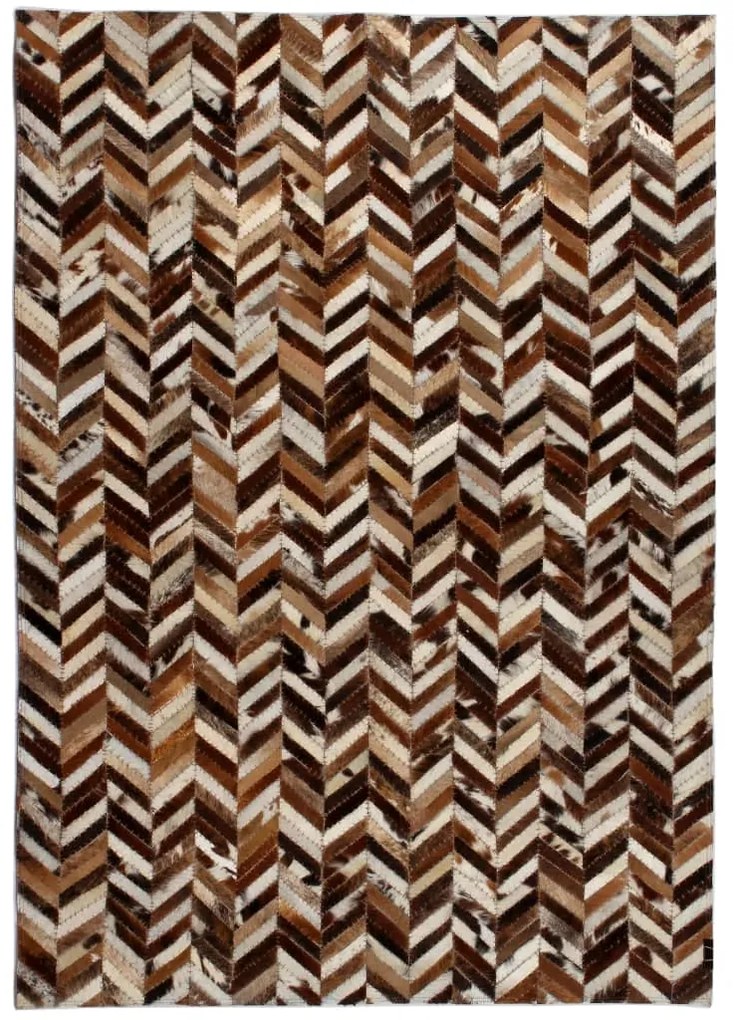 vidaXL Vloerkleed chevron patchwork 80x150 cm echt leer bruin/wit