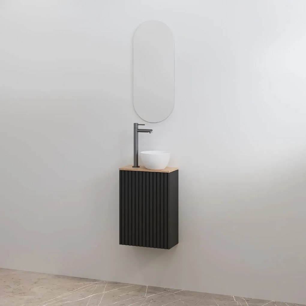 Best Design Mali ribbel toiletmeubel zwart mat met eiken meubelblad