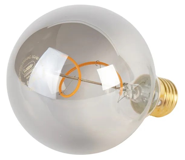 Set van 5 E27 dimbare LED spiraal filament lamp G95 smoke 3W 95 lm 1800K