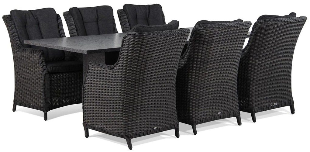 Tuinset 6 personen 220 cm Wicker Zwart Garden Collections Buckingham/Graniet