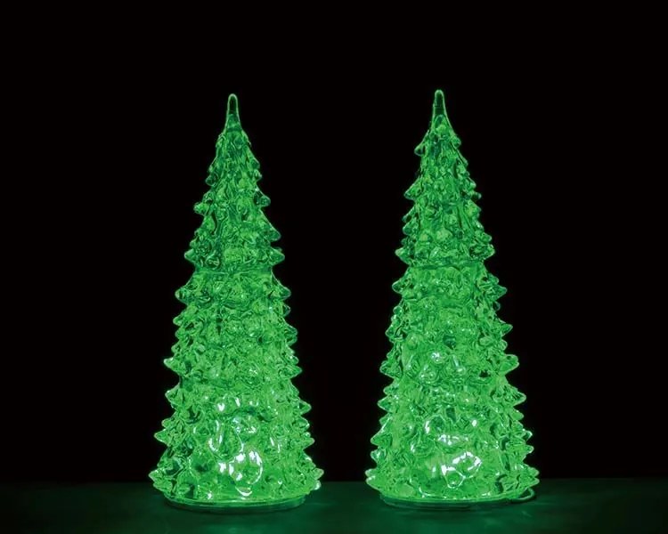 Lemax -'Crystal Lighted Tree Changeable Color M'- Set van 2 stuks - 3 kleuren - Verlicht figuur - Exclusief adapter (werkt ook op batterijen)