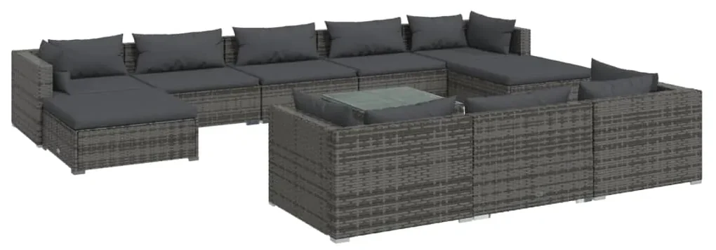 vidaXL 11-delige Loungeset met kussens poly rattan grijs