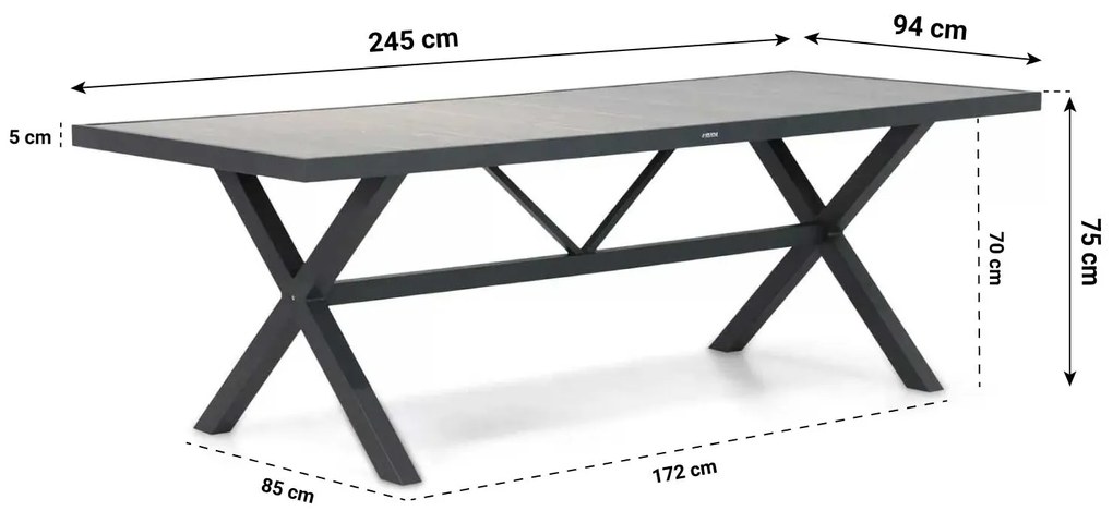 Tuinset 6 personen 245 cm Aluminium/Textileen /Aluminium/textileen Grijs Presto Lucardo/Crossley