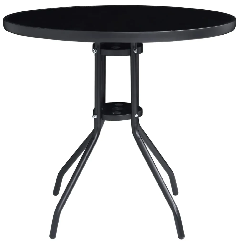 vidaXL Tuintafel 80 cm staal en glas zwart
