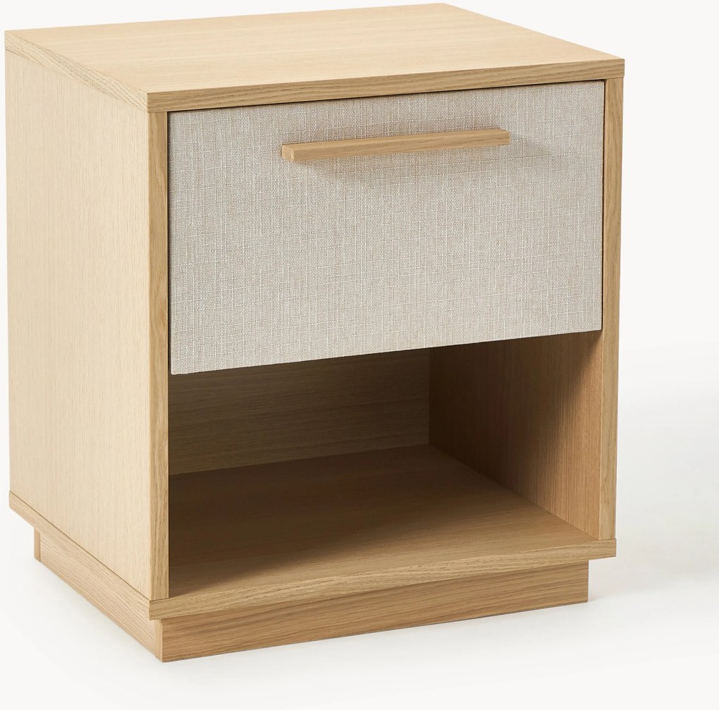 Houten nachtkastje Wisp met gestoffeerde voorkant