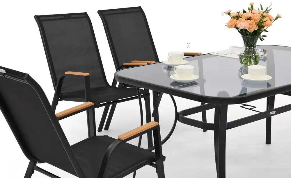 Modena/Bitonto Wood zwarte tuintafel voor 6 personen Garden Point