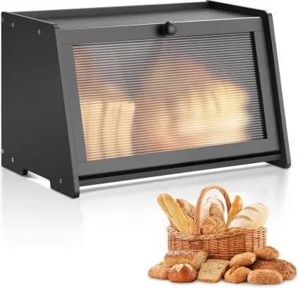 VEVOR Broodtrommel voor aanrecht, broodtrommel, broodorganizer van hout voor zelfgebakken brood, opbergcontainer met gegolfd acryl deurpaneel, broodopslag zwart