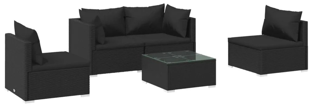 vidaXL 5-delige Loungeset met kussens poly rattan zwart