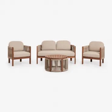 Tuinset Met 2-zitsbank, 2 Fauteuils En Salontafel Van Acaciahout Serel Licht Zandbruin - Sklum