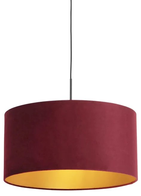 Hanglamp met velours kap rood met goud 50 cm - Combi