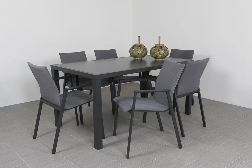 Lima/Alma 6-persoons stapelbare tuinset 160x90 cm. - Antraciet