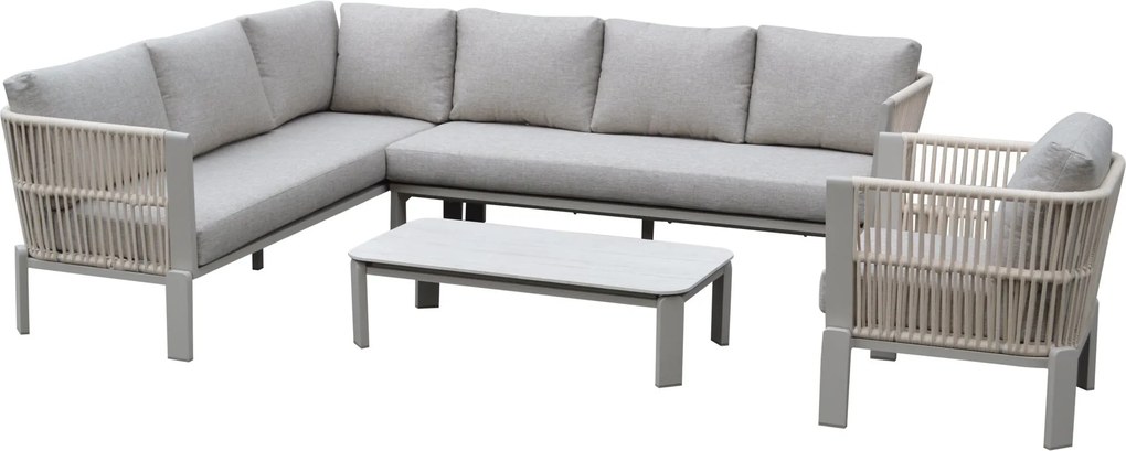 Veneto hoek loungeset 4 delig aluminium latte zand rope