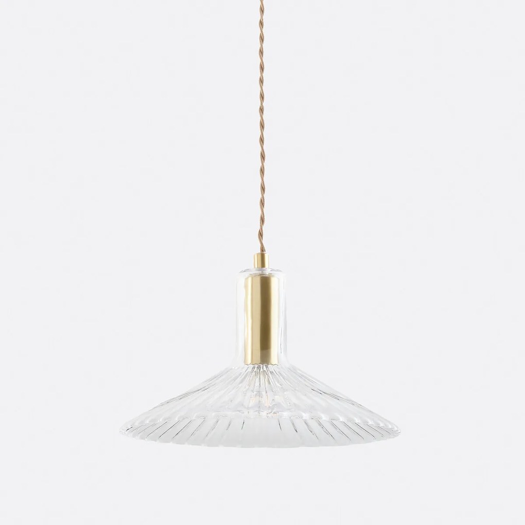 Hanglamp in messing en geribbeld glas Ø24,5cm, Gramma