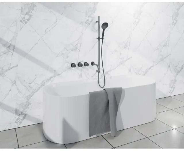 Fortifura Nebbio Badcombinatie-set - thermostaatkraan - glijstang met geïntegreerde wandaansluitbocht - metalen doucheslang - ronde handdouche - uitloop - gunmetal SW1183068 SW1111532 SW706207 SW799451 SW1183076 SW