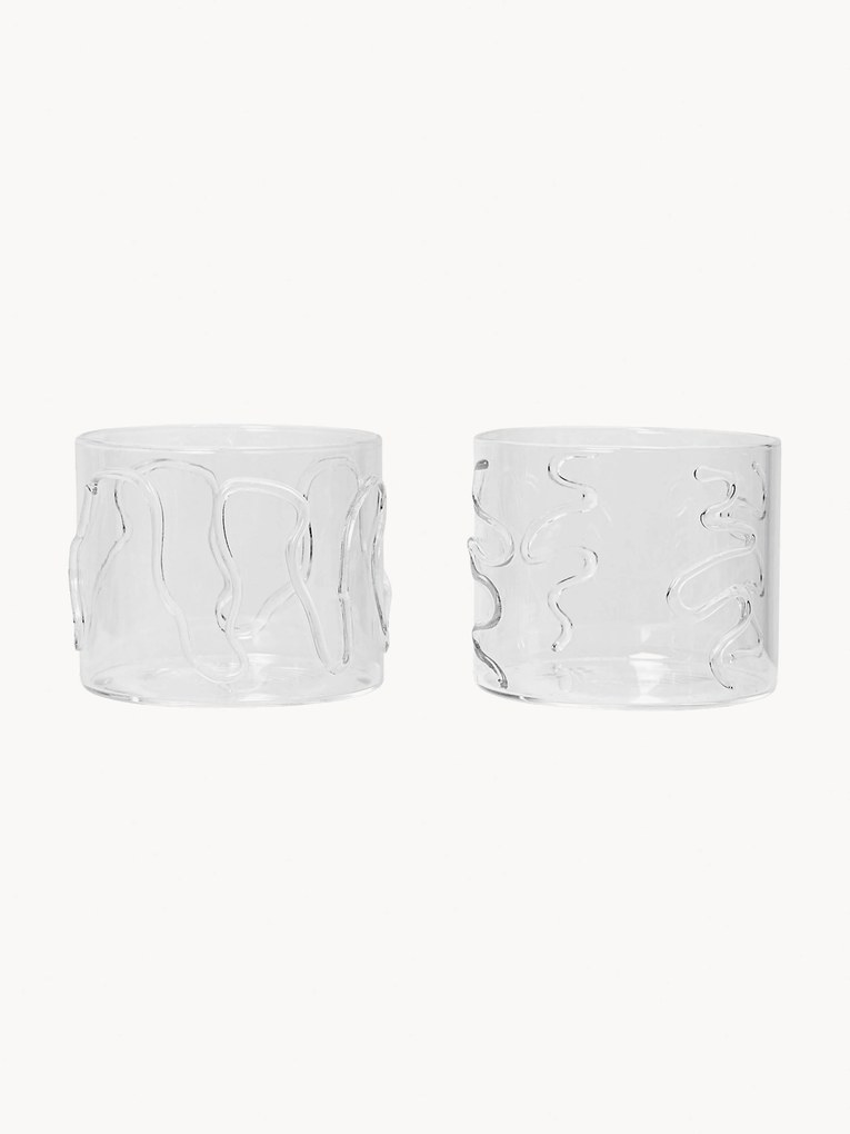 Mondgeblazen waterglazen Doodle met structuurpatroon, 2-delig