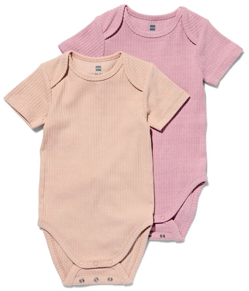 HEMA Meegroei Rompers Rib Met Bamboe Stretch - 2 Stuks Roze (roze)