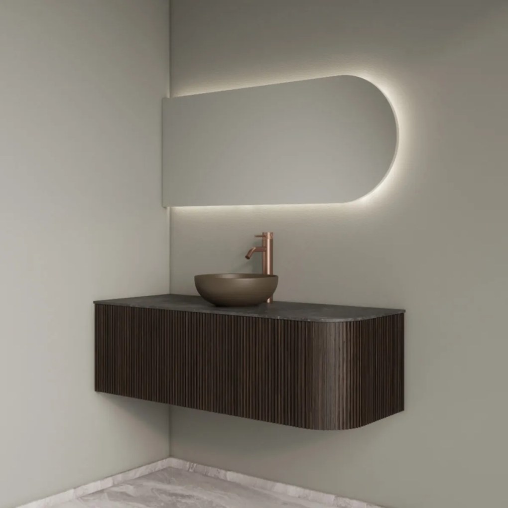 Gliss Design Alluro badmeubel ribbelfront met ronding rechts 120cm ebony en zwart leisteen toppaneel