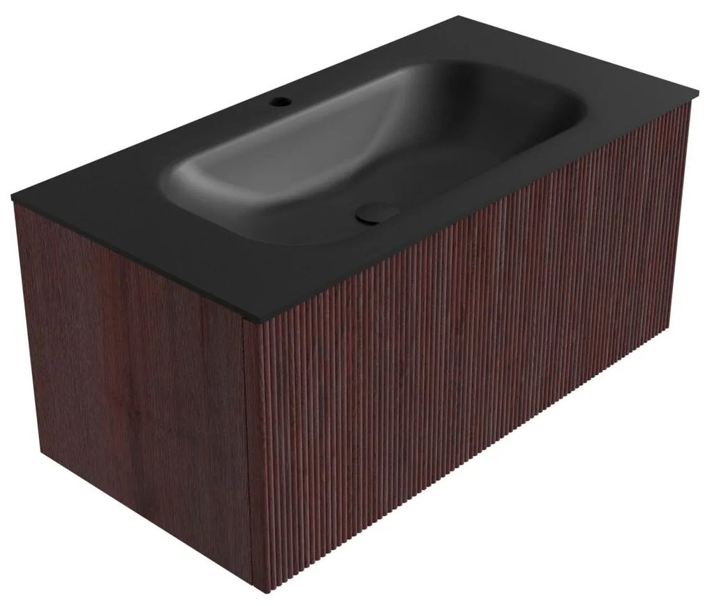 Mondiaz Kurve 90cm badmeubel ruby met 1 lade en wastafel big small midden 1 kraangat urban
