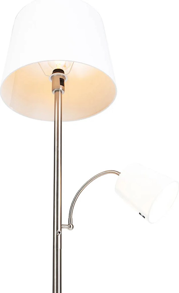 Smart vloerlamp staal met witte kap incl. Wifi A60 en E14 - Retro