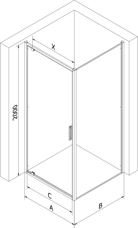 Mexen Exo scharnierende douchecabine 100 x 100 cm, transparant, zwart - 8181-100-100-70-00