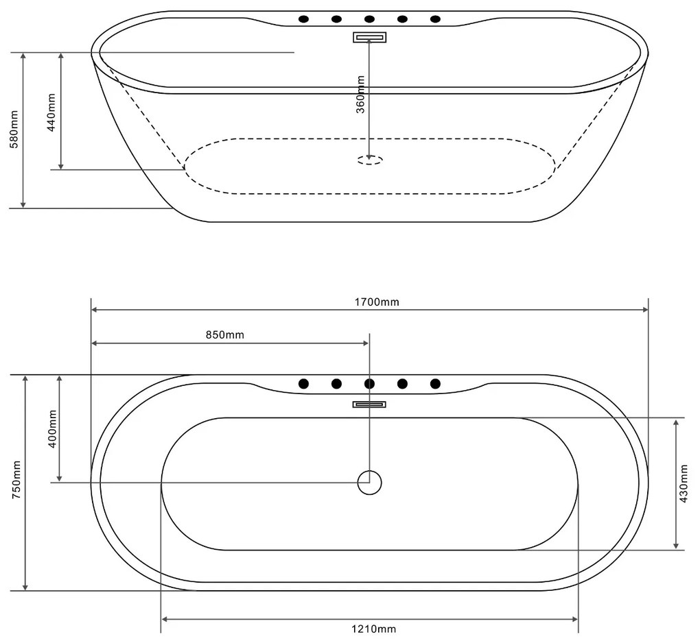 Badstuber Aruba vrijstaand bad 170x75x58cm wit