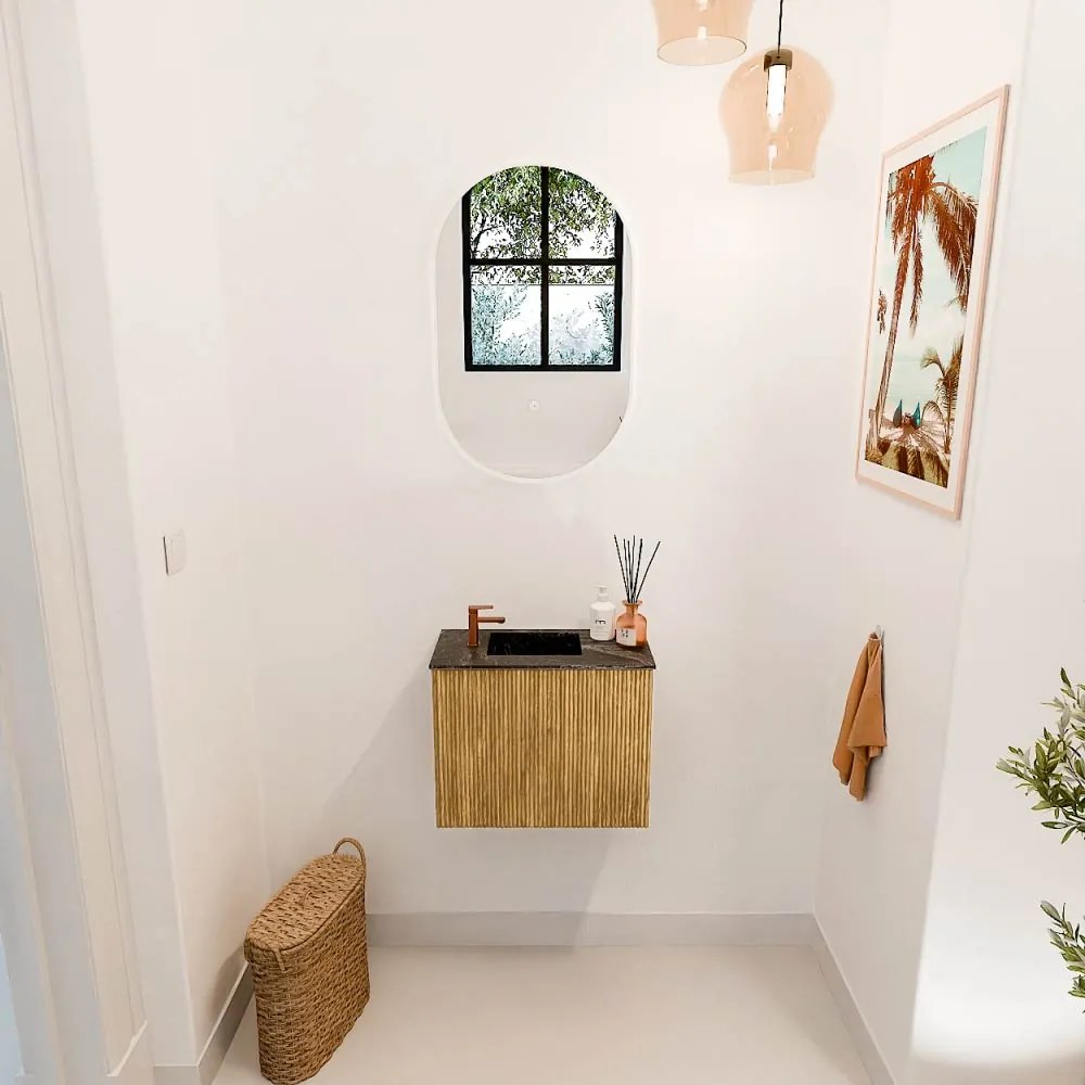 Mondiaz Joya DLux 50cm toiletmeubel oak met wastafel faye links 1 kraangat lava