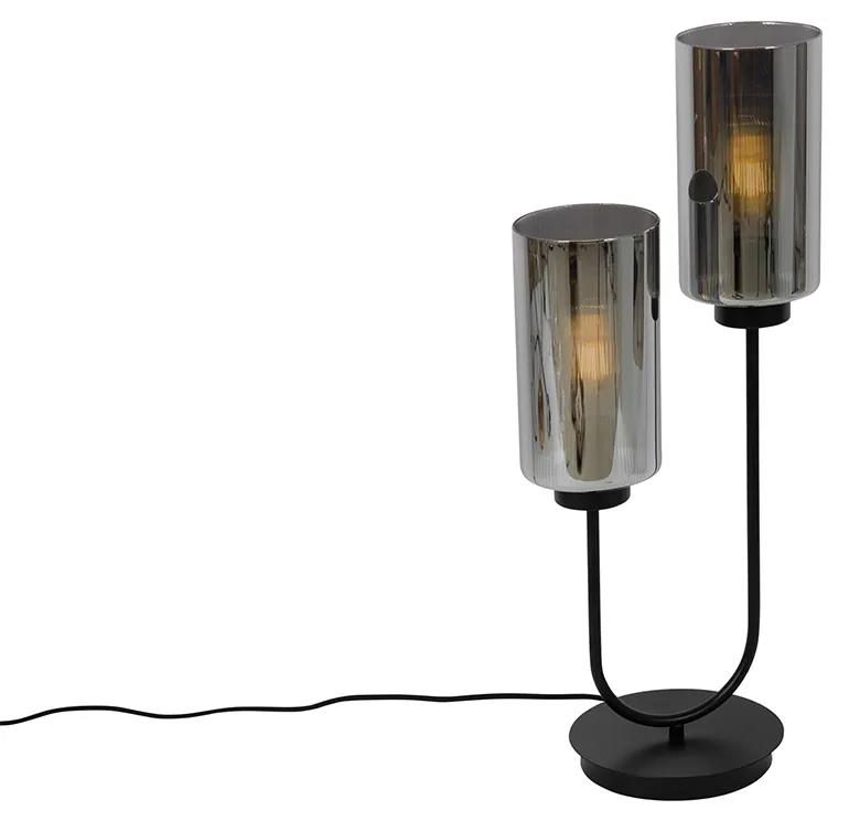 Art Deco tafellamp zwart met smoke glas 2-lichts - Laura Art Deco E27 Binnenverlichting Lamp