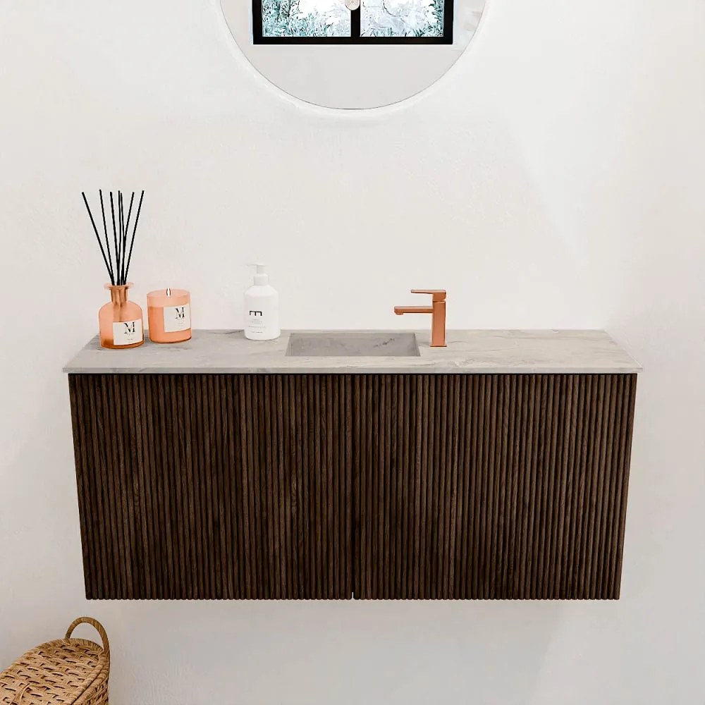 Mondiaz Joya DLux 90cm toiletmeubel walnut met wastafel faye midden 1 kraangat glace