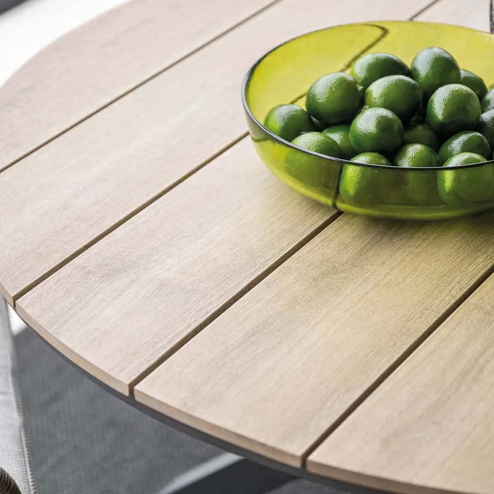 Garden Impressions Senja tuinset 5-delig desert sand - Tulli tuintafel Ø122x75 cm - light teak vironwood