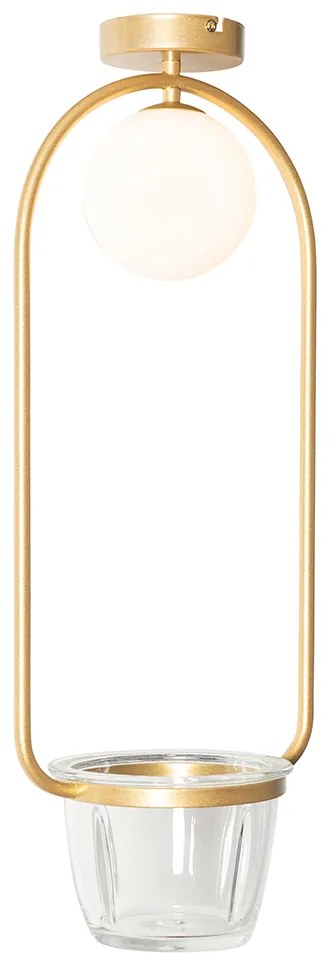 Art deco plafondlamp goud met wit glas - Isabella