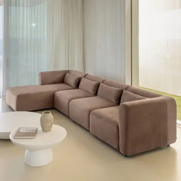 Fogler 4-delige Modulaire Chaise Longue-bank Links Corduroy Kameelbruin - Sklum