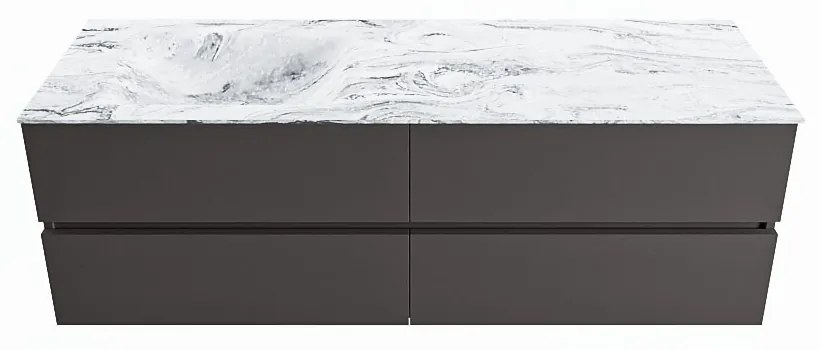 Mondiaz Vica DLux badmeubel 150cm dark grey 4 lades met wastafel glace links zonder kraangat