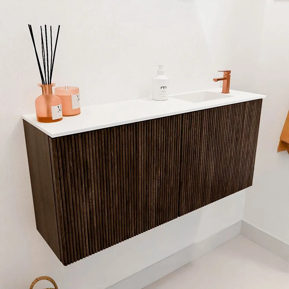 Mondiaz Joya 90cm toiletmeubel walnut met wastafel faye rechts 1 kraangat talc