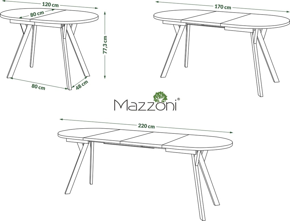 Mazzoni ALMO Bruin Eiken / zwarte poten - OVALE UITSCHUIFTAFEL 140-240 cm VOOR 10-12 PERSONEN