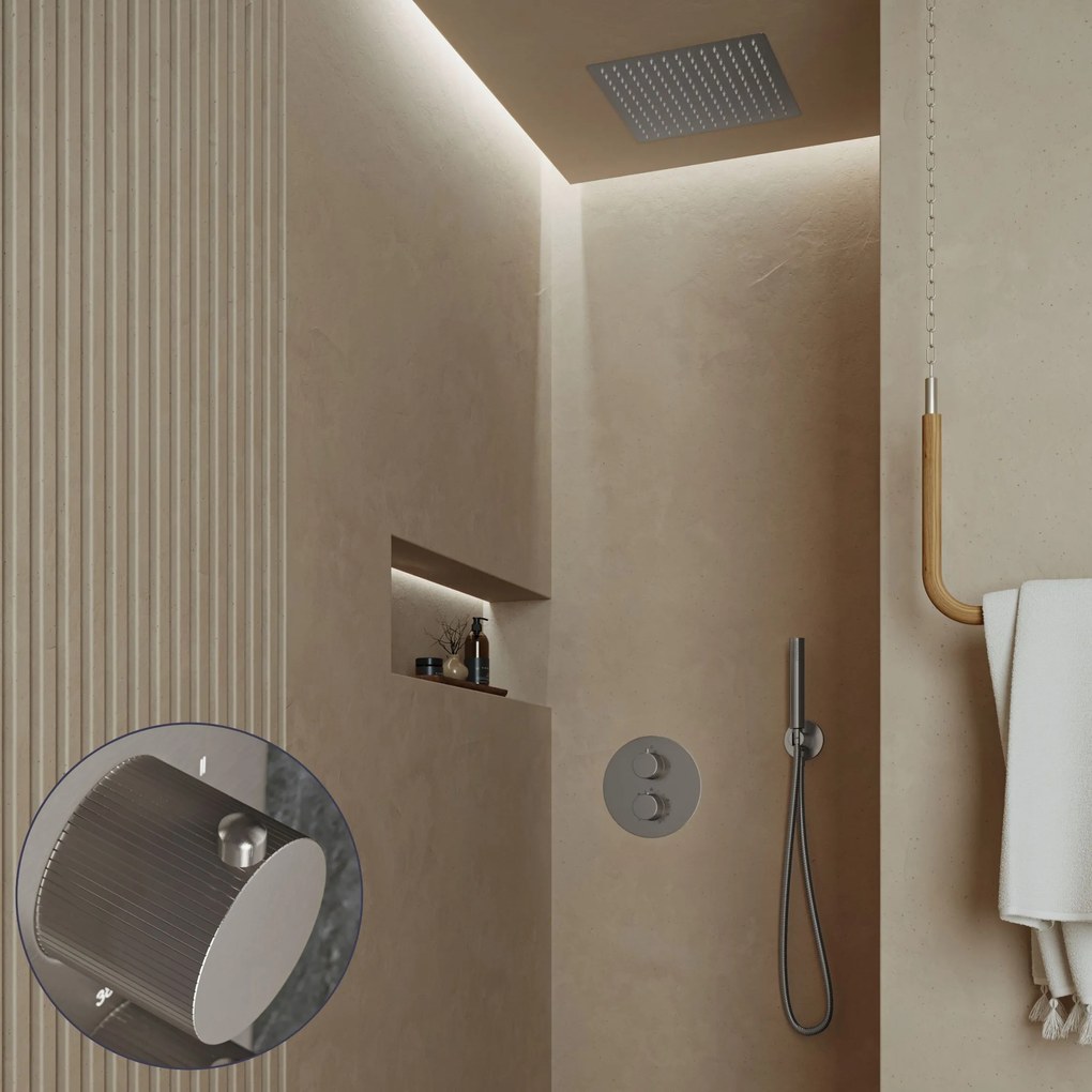 Saniclear Cube Stripes inbouw regendouche rond met inbouw douchekop 30x30cm RVS