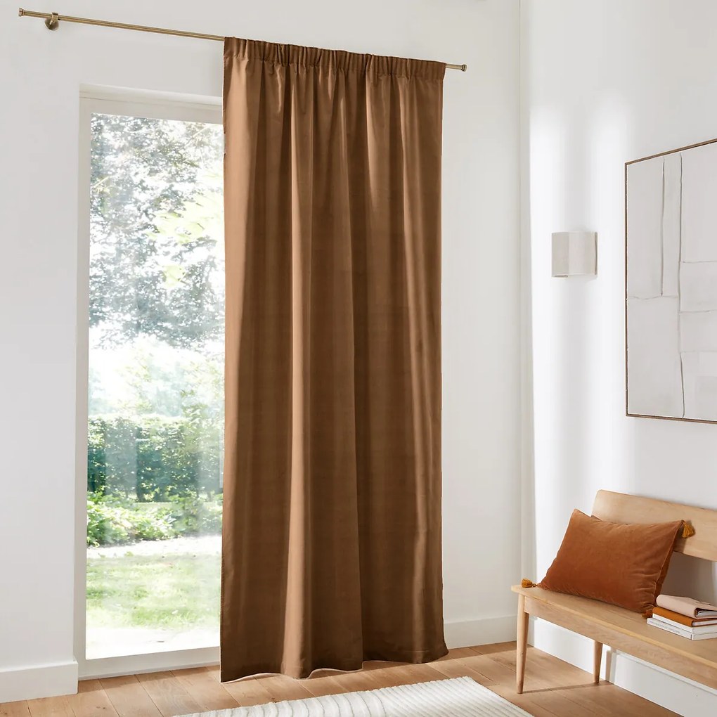 Gordijn in fluweel met aangerimpeld biesje, Velvet