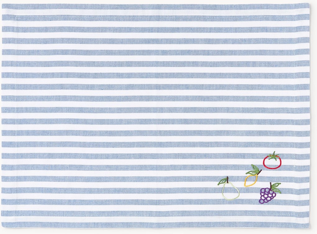 Gestreepte placemats Melony met geborduurde motieven, 2-delig