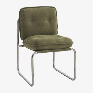 Set Van 4 Gestoffeerde Eetkamerstoelen Matilda Groene Chenille Army - Sklum