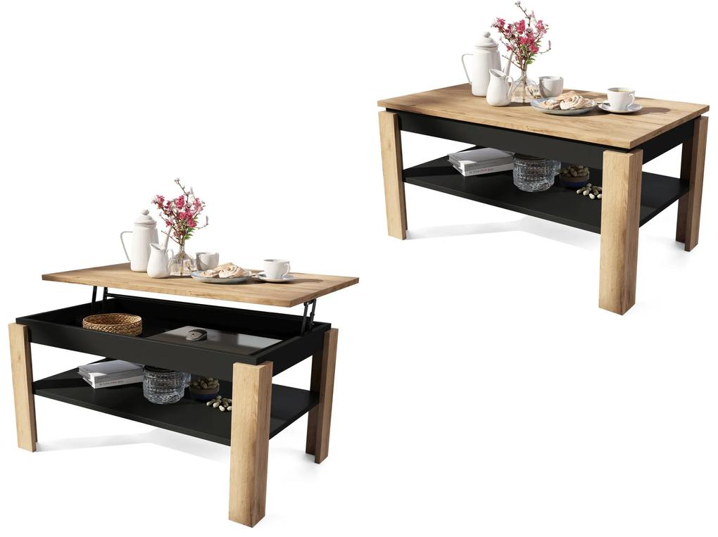 ASTI-P Oak Craft Goud/zwart - moderne salontafel met liftblad