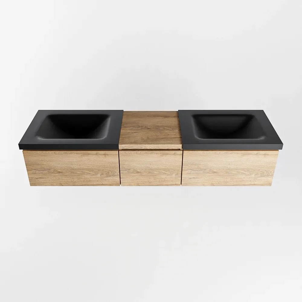 Mondiaz Bukla 160cm badmeubel met module 40 Washed Oak met 3 lades wastafel Cloud dubbel 0 kraangaten Urban