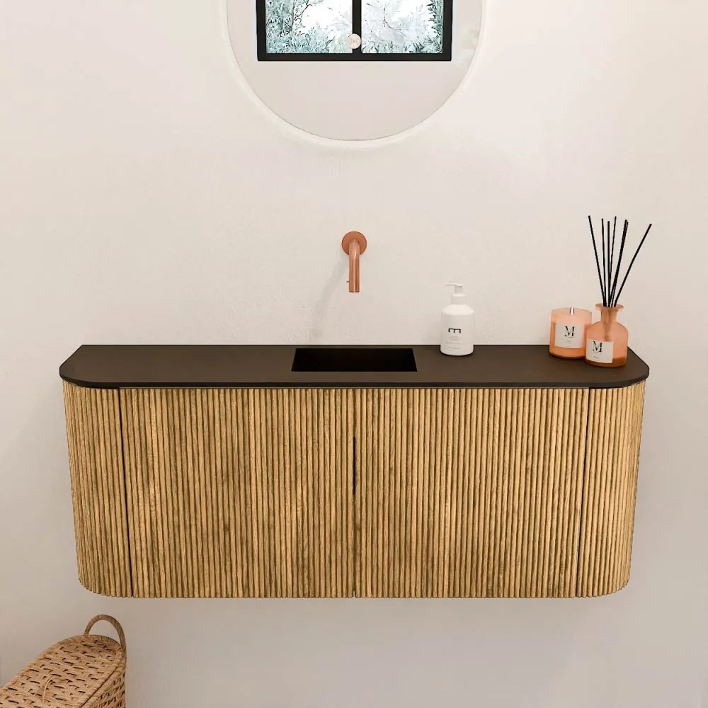 Mondiaz Joya 105cm toiletmeubel ronding links/rechts oak met wastafel faye midden zonder kraangat urban
