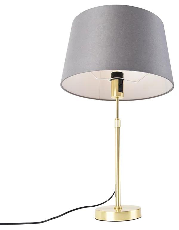 Stoffen Tafellamp goud/messing met linnen kap grijs 35 cm - Parte Landelijk / Rustiek E27 cilinder / rond rond Binnenverlichting Lamp