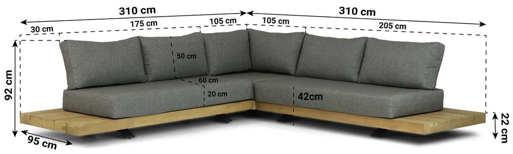 Hoek loungeset 6 personen Teak Old teak greywash  Santika Furniture Santika