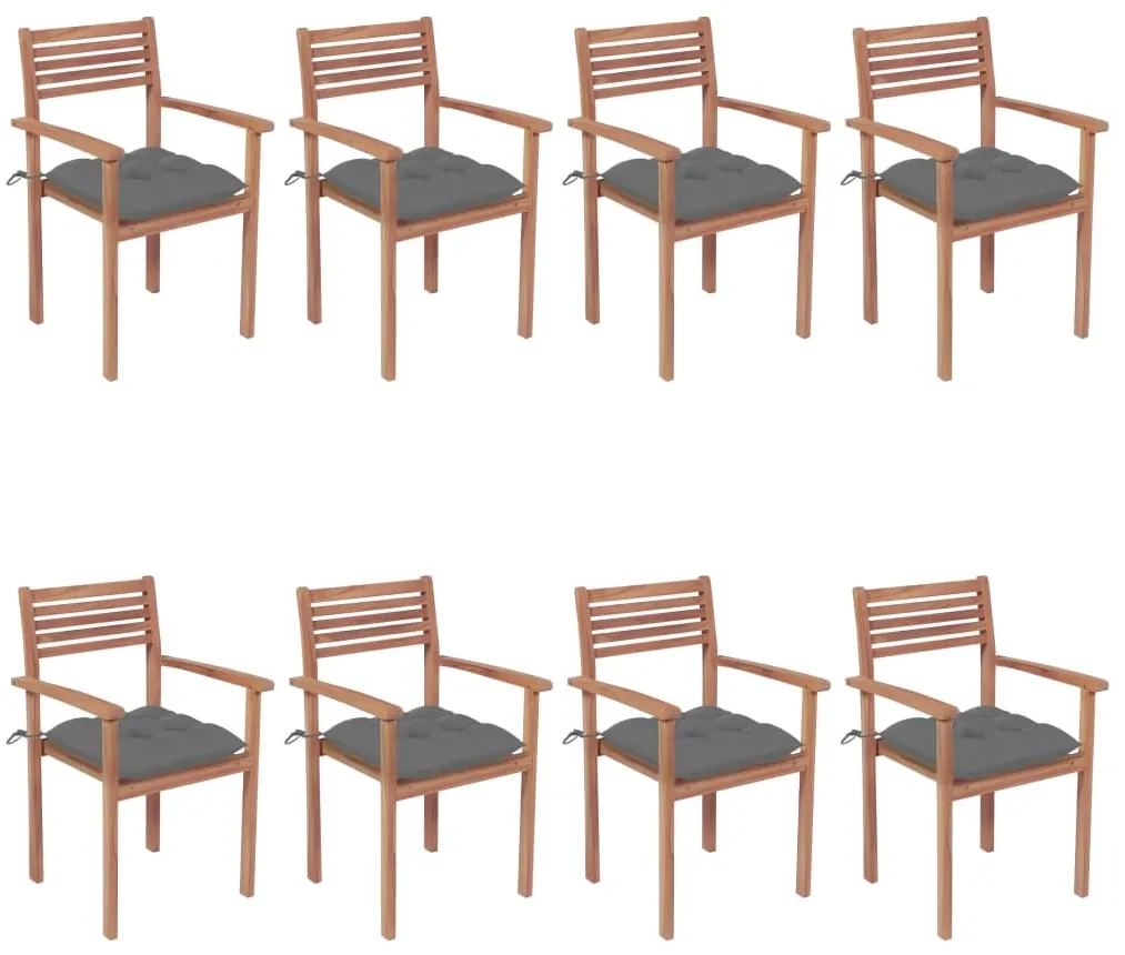 vidaXL Tuinstoelen stapelbaar 8 st met kussens massief teakhout