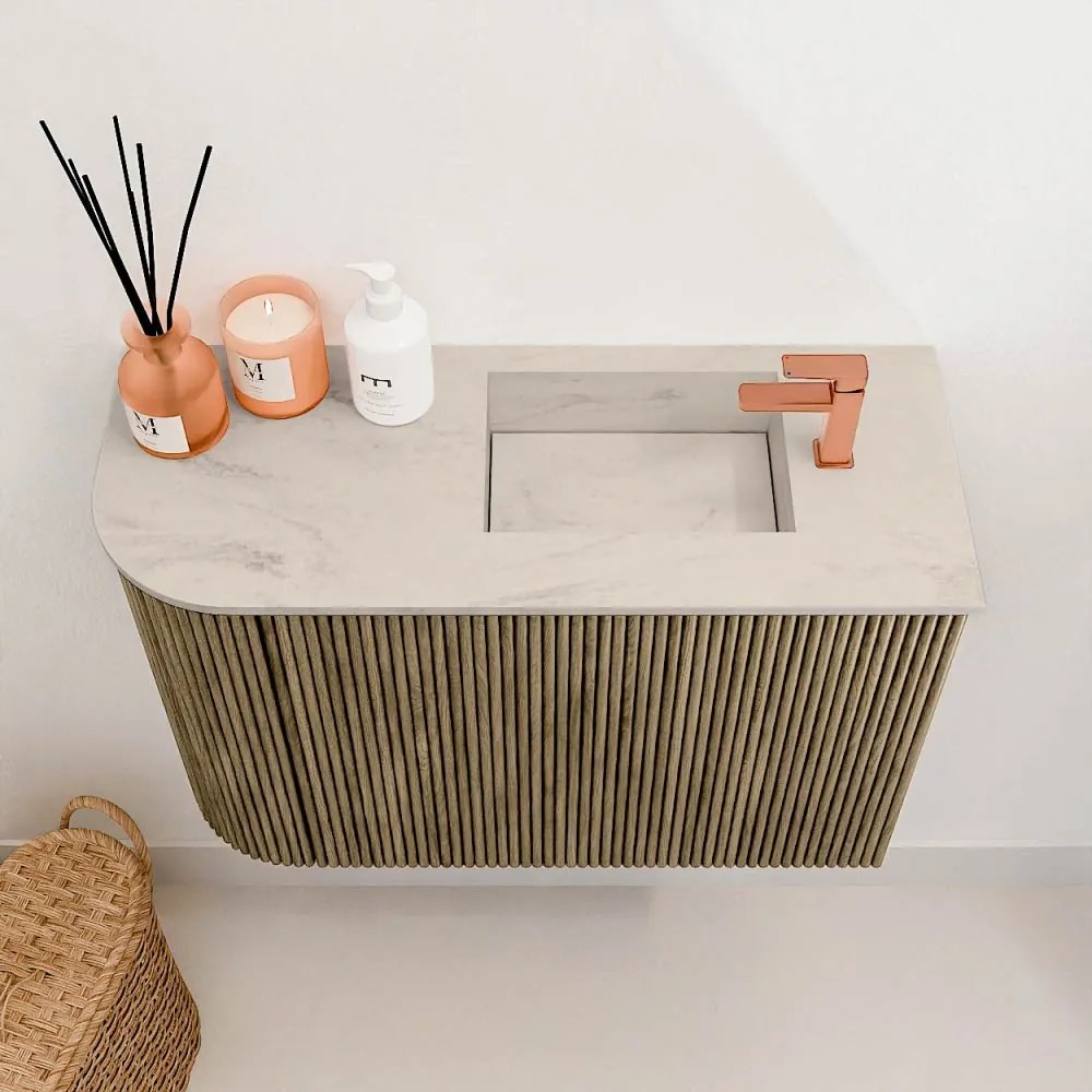 Mondiaz Joya DLux 60cm toiletmeubel ronding links dusk met wastafel faye rechts 1 kraangat opalo