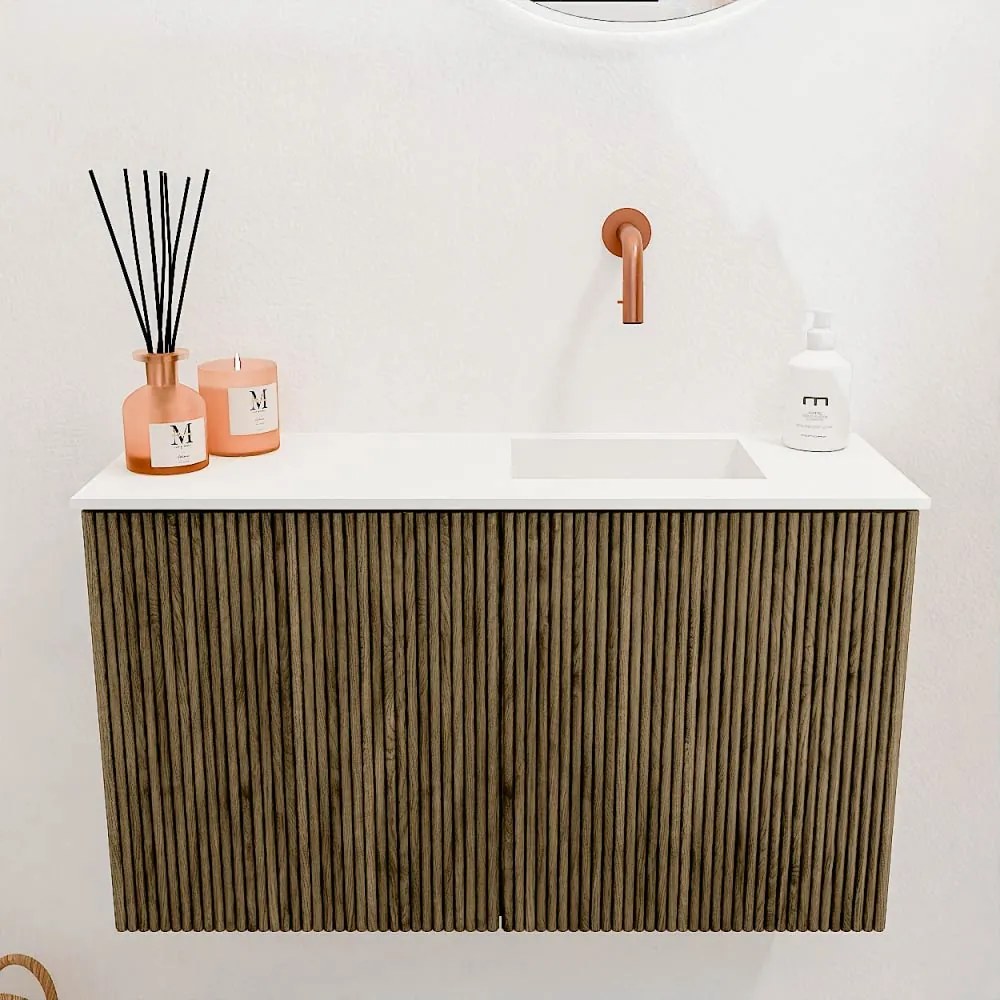 Mondiaz Joya 70cm toiletmeubel dusk met wastafel faye rechts zonder kraangat talc