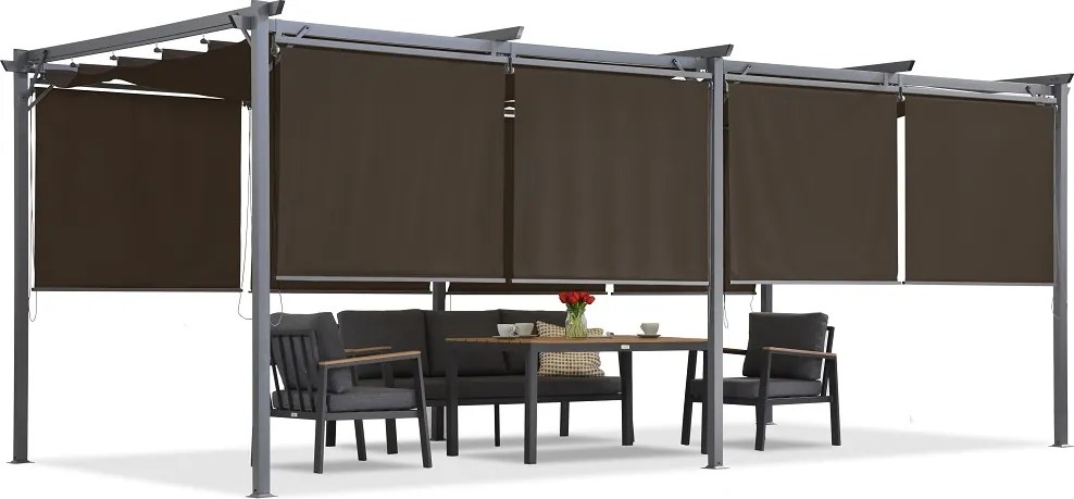 Bruine terraspergola met rolluiken La Palma 3x6 Garden Point