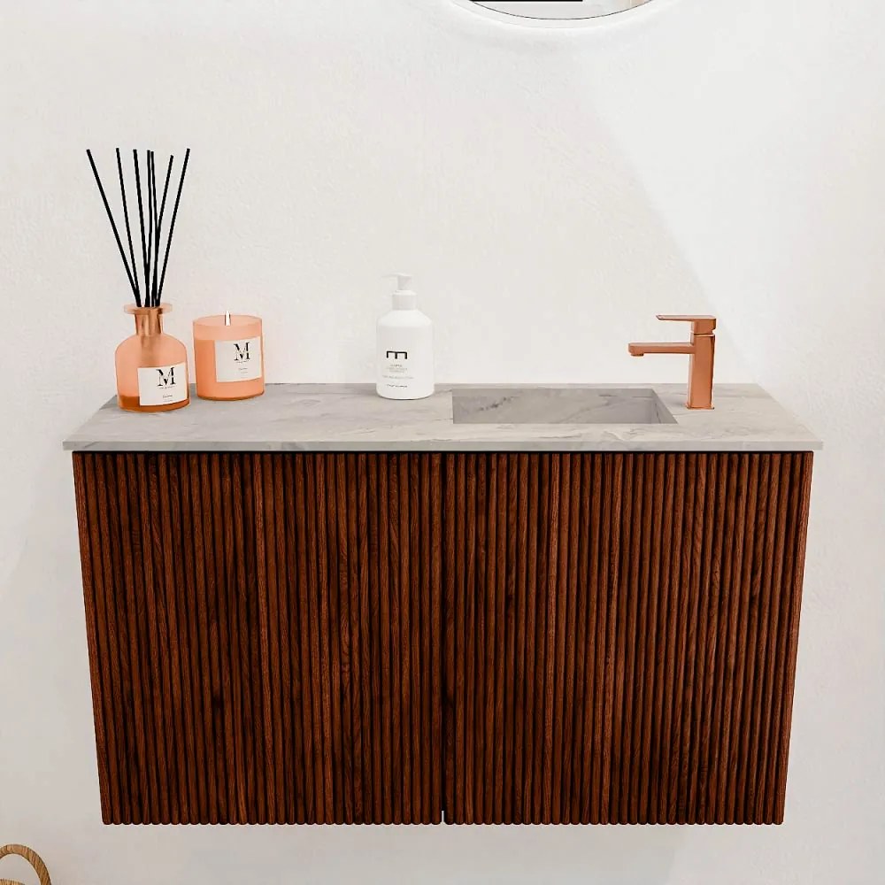 Mondiaz Joya DLux 70cm toiletmeubel ruby met wastafel faye rechts 1 kraangat glace