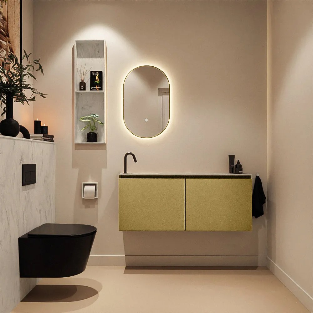 Mondiaz Ture DLux toiletmeubel 120cm oro met wastafel opalo links met kraangat